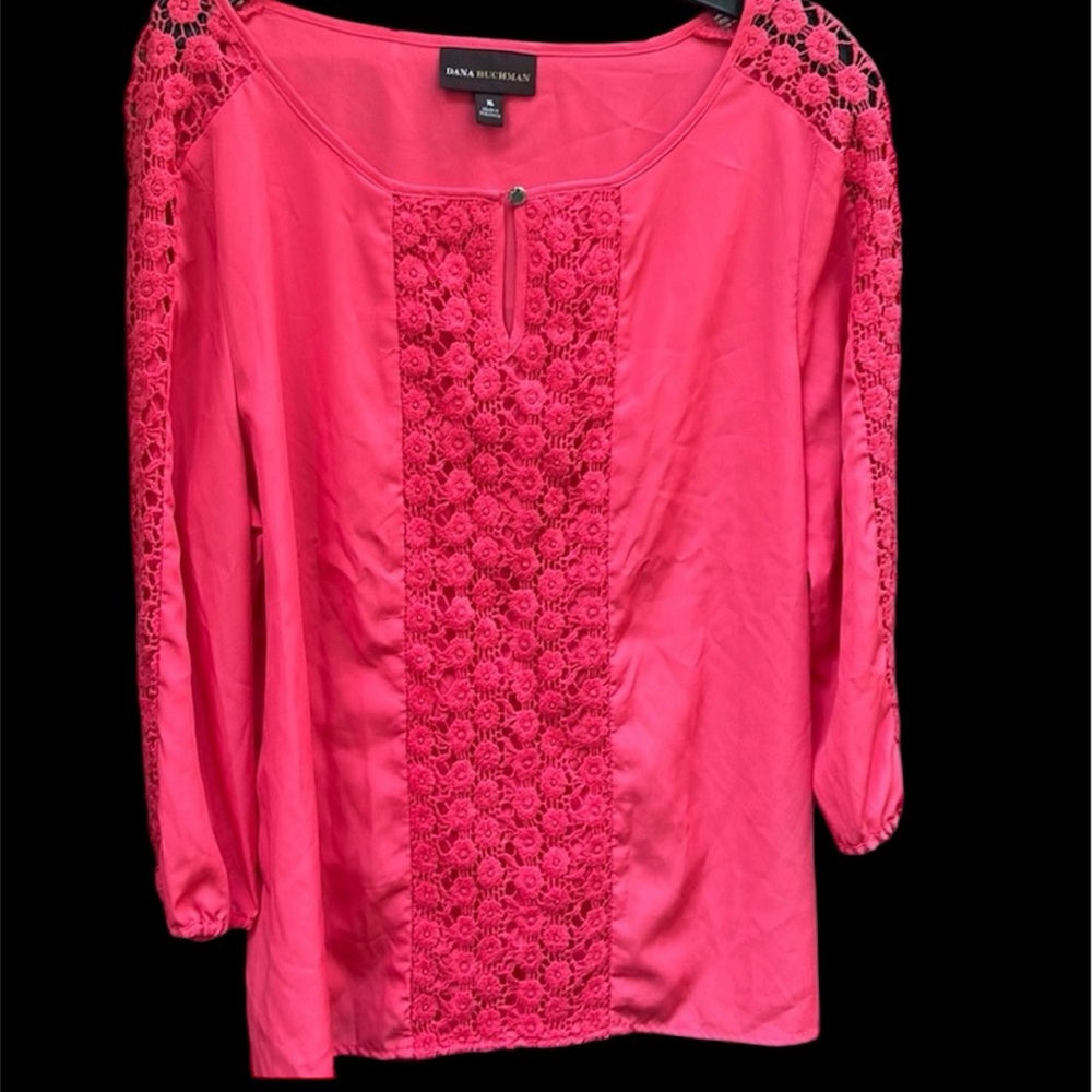 Beautiful bright pink XL blouse with lace details